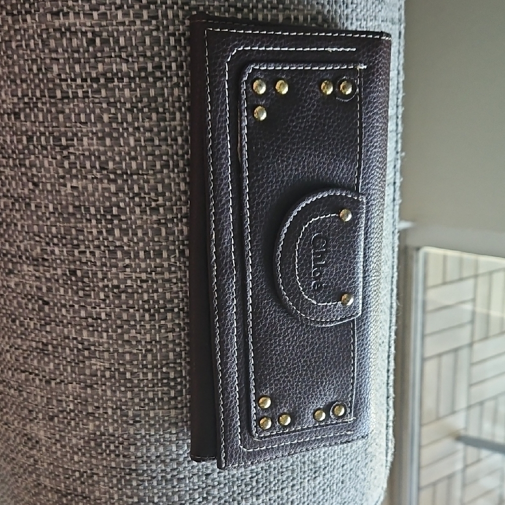 Chloe Dark Leather Wallet with Gold Accents